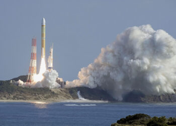 A second test model of H3 rocket lift off from the launching pad at Tanegashima Space Center on the southwestern island of Tanegashima