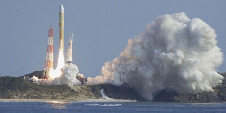 A second test model of H3 rocket lift off from the launching pad at Tanegashima Space Center on the southwestern island of Tanegashima