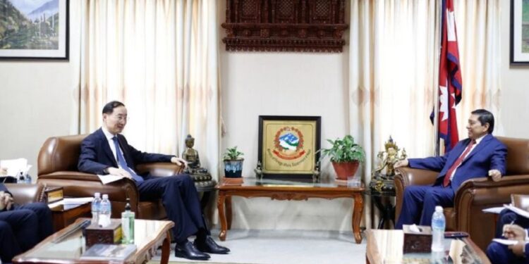 Chinese Vice Minister Sun Weidong(left) And Deputy Prime Minister And Minister Of Foreign Affairs Narayan Kaji Shrestha Holds Courtesy Meeting